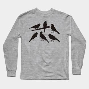Singing Pet Bird Silhouettes Black Long Sleeve T-Shirt